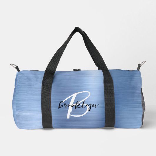 Glam Blauw Geborsteld Metaal Zwart Wit Monogram Plunjezak (Voorkant)