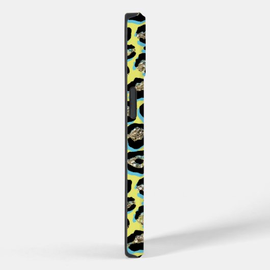 Glam Blauw Geel Glitter Luipaard Print Naam Case-Mate iPhone Case (Achterkant / Rechts)