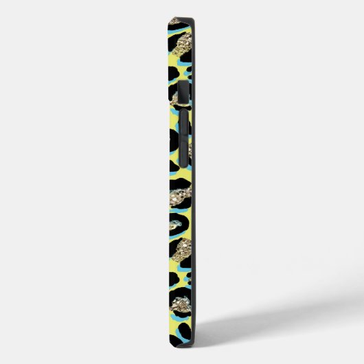 Glam Blauw Geel Glitter Luipaard Print Naam Case-Mate iPhone Case (Achterkant / Links)