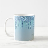 Glam Blauw Glitter Drips Elegante Monogram Koffiemok (Links)