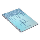 Glam Blauw Glitter Druppels Elegant Monogram Notit Notitieboek (Rechterzijde)