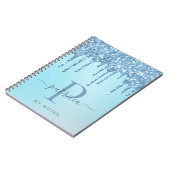Glam Blauw Glitter Druppels Elegant Monogram Notit Notitieboek (Linkerzijde)
