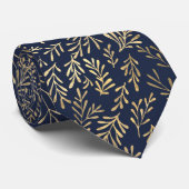 Glam Blauw Goud Bladeren Stropdas (Opgerold)