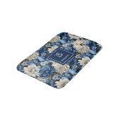 Glam Blauw Ivoren Bloemen Aangepaste Naam Badmat (Gekanteld)