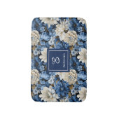 Glam Blauw Ivoren Bloemen Aangepaste Naam Badmat (Voorkant Verticaal)