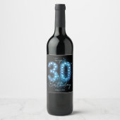 Glam Blauw Teal Diamant Glitter 30e Verjaardag Wijn Etiket (Voorkant)