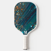 Glam Blauw Wit Sparkly Patroon Modern Monogram Pickleball Paddle (Achterkant)