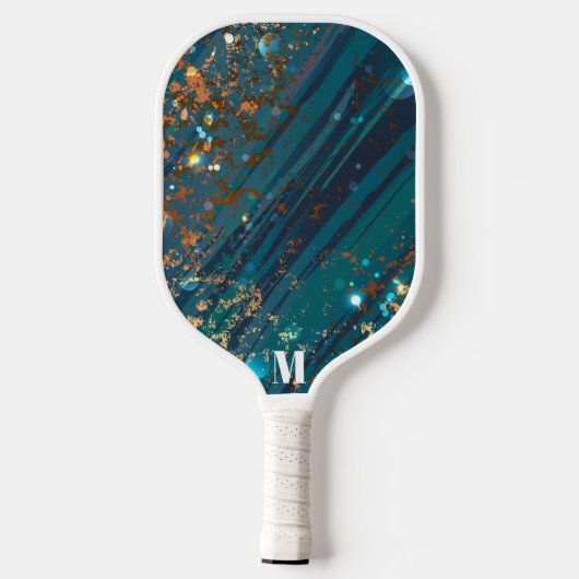 Glam Blauw Wit Sparkly Patroon Modern Monogram Pickleball Paddle (Achterkant)