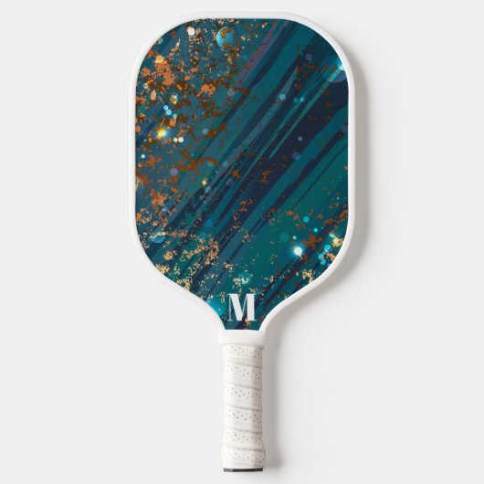 Glam Blauw Wit Sparkly Patroon Modern Monogram Pickleball Paddle (Voorkant)
