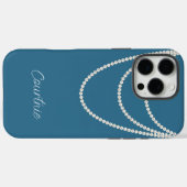 Glam Blauw Witte Parels Case-Mate iPhone Case (Achterkant (horizontaal))