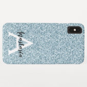 Glam Blauw Zilver Glitter Glinstering Monogram Naa Case-Mate iPhone Case (Achterkant (horizontaal))