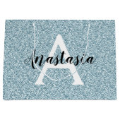 Glam Blauw Zilver Glitter Glinstering Monogram Naa Groot Cadeauzakje (Voorkant)