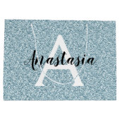 Glam Blauw Zilver Glitter Glinstering Monogram Naa Groot Cadeauzakje (Achterkant)