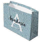 Glam Blauw Zilver Glitter Glinstering Monogram Naa Groot Cadeauzakje (Achterkant Gekanteld)