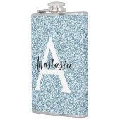 Glam Blauw Zilver Glitter Glinstering Monogram Naa Heupfles (Links)