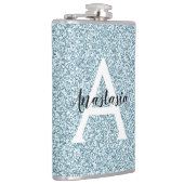 Glam Blauw Zilver Glitter Glinstering Monogram Naa Heupfles (Rechts)