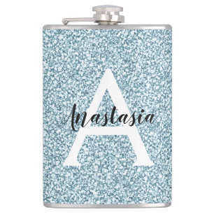 Glam Blauw Zilver Glitter Glinstering Monogram Naa Heupfles