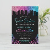 Glam blauwe en roze verloop glitters Zweet 16 Kaart (Staand voorkant)