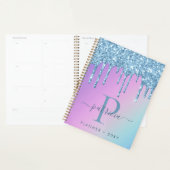 Glam Blauwe Glitter Druppels Elegante Monogram Dag Planner (Display)