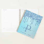Glam Blauwe Glitter Druppels Elegante Monogram Dag Planner (Display)