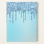 Glam Blauwe Glitter Druppels Elegante Monogram Dag Planner (Achterkant)