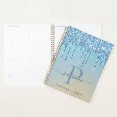 Glam Blauwe Glitter Druppels Elegante Monogram Planner (Display)