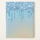 Glam Blauwe Glitter Druppels Elegante Monogram Planner (Achterkant)