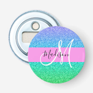 Glam Blauwe Groene Glitters Schitterende Gradiënt  Button Flesopener
