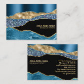 *~* Glam Blauwgroen Agate Geode Gold Glitter Black Visitekaartje (Voorkant / Achterkant)