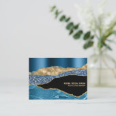 *~* Glam Blauwgroen Agate Geode Gold Glitter Black Visitekaartje (Staand voorkant)