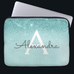 Glam Blauwgroen Aqua Blue Glitter en Sparkle Monog Laptop Sleeve<br><div class="desc">Glam Blauwgroen Aqua Blue Ombre Faux Glitter en Sparkle Modern en Elegant Monogram Hoesje. Dit hoesje kan worden aangepast om uw initiaal en voornaam te omvatten.</div>