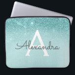 Glam Blauwgroen Aqua Blue Glitter en Sparkle Monog Laptop Sleeve<br><div class="desc">Glam Blauwgroen - Aqua Blue - Mint Ombre Faux Glitter en Sparkle Modern en elegant Monogram Hoesje. Dit hoesje kan worden aangepast om uw initiaal en voornaam op te nemen.</div>