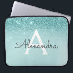 Glam Blauwgroen Aqua Blue Glitter en Sparkle Monog Laptop Sleeve<br><div class="desc">Glam Blauwgroen - Aqua Blue - Mint Ombre Faux Glitter en Sparkle Modern en elegant Monogram Hoesje. Dit hoesje kan worden aangepast om uw initiaal en voornaam op te nemen.</div>