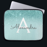 Glam Blauwgroen Aqua Blue Glitter en Sparkle Monog Laptop Sleeve<br><div class="desc">Glam Blauwgroen - Aqua Blue - Mint Ombre Faux Glitter en Sparkle Modern en elegant Monogram Hoesje. Dit hoesje kan worden aangepast om uw initiaal en voornaam op te nemen.</div>