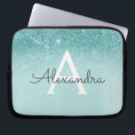 Glam Blauwgroen Aqua Blue Glitter en Sparkle Monog Laptop Sleeve<br><div class="desc">Glam Blauwgroen - Aqua Blue - Mint Ombre Faux Glitter en Sparkle Modern en elegant Monogram Hoesje. Dit hoesje kan worden aangepast om uw initiaal en voornaam op te nemen.</div>