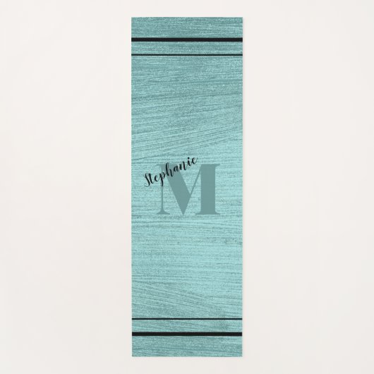 Glam Blauwgroen elegant, zwart en monogrammaticaal Yogamat (Voorkant)