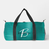 Glam Blauwgroen geborsteld metaal zwart-wit monogr Plunjezak (Voorkant)