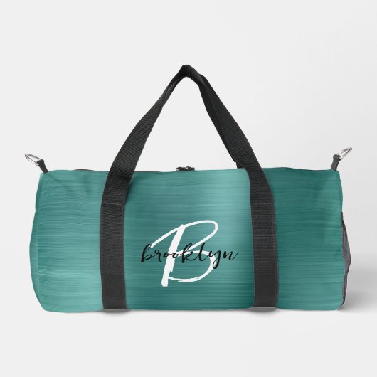 Glam Blauwgroen geborsteld metaal zwart-wit monogr Plunjezak (Voorkant)