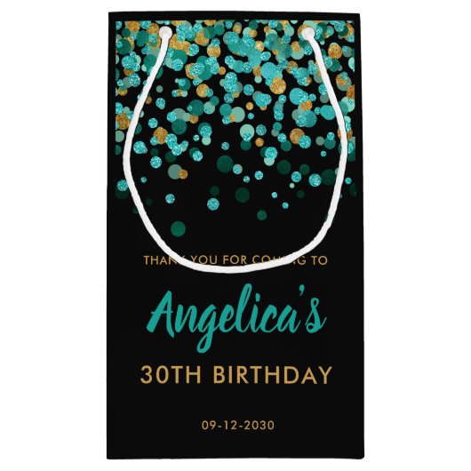 Glam Blauwgroen Gouden Glitter Confetti Zwart Verj Klein Cadeauzakje (Achterkant)