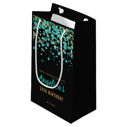 Glam Blauwgroen Gouden Glitter Confetti Zwart Verj Klein Cadeauzakje (Voorkant Gekanteld)