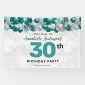 Glam Blauwgroen Green Silver Balloon Glitter Welko Spandoek (Horizontaal)