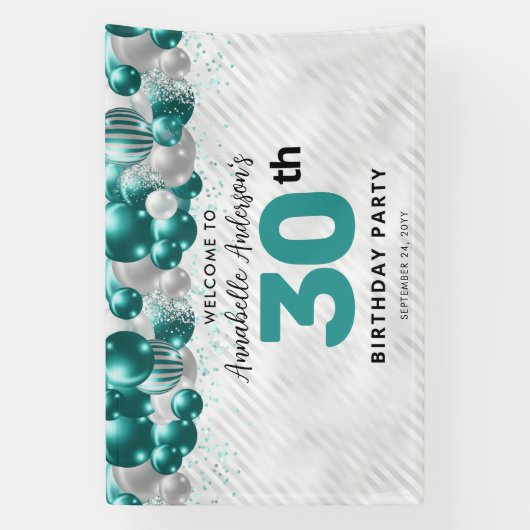 Glam Blauwgroen Green Silver Balloon Glitter Welko Spandoek (Verticaal)