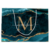 Glam Blauwgroen Groen Glitter Agate Geode Monogram Groot Cadeauzakje (Achterkant)