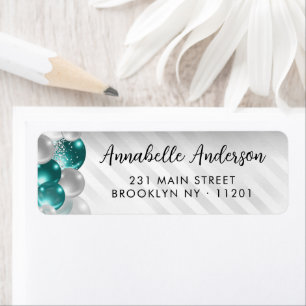 Glam Blauwgroen Groen Zilveren Ballon Glitter Verj Etiket