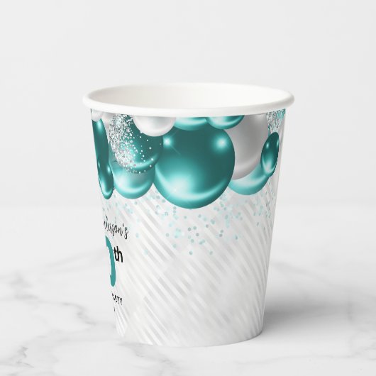 Glam Blauwgroen Groen Zilveren Ballon Glitter Verj Papieren Bekers (Achterkant)