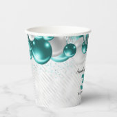 Glam Blauwgroen Groen Zilveren Ballon Glitter Verj Papieren Bekers (Voorkant)