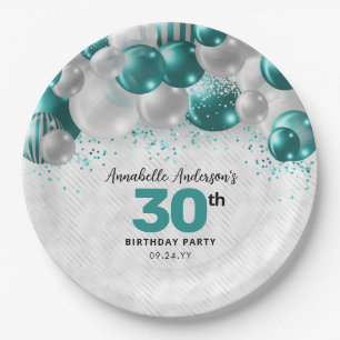 Glam Blauwgroen Groen Zilveren Ballon Glitter Verj Papieren Bordje