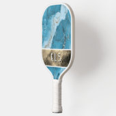 Glam Blauwgroen Marmer Gold Folie Monogram Pickleball Paddle (Links)