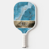 Glam Blauwgroen Marmer Gold Folie Monogram Pickleball Paddle (Achterkant)
