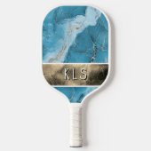 Glam Blauwgroen Marmer Gold Folie Monogram Pickleball Paddle (Voorkant)